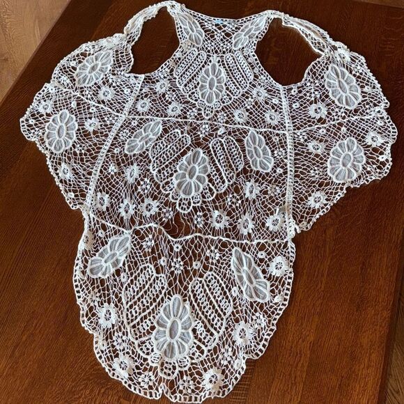 Vintage Cecico White Boho Sleeveless Lace Duster Size Medium - Picture 2 of 16